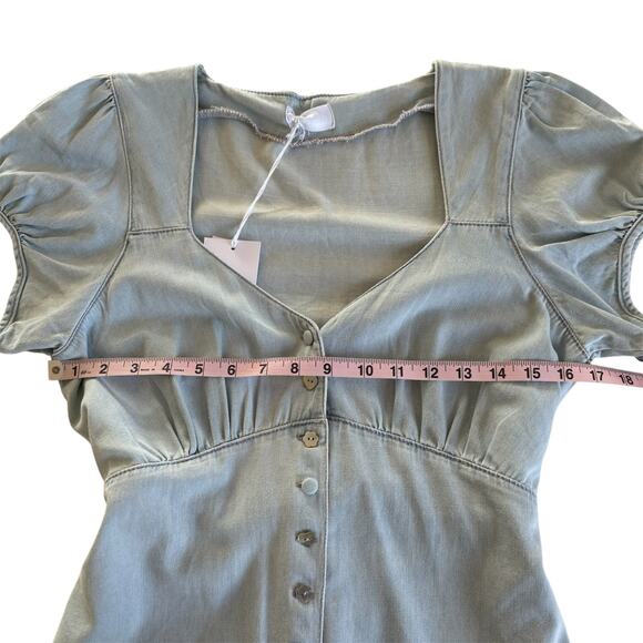 Boyish Sunrise Blue Button Front Puff Sleeve Denim Mini Dress Size Medium NWT - Picture 4 of 9